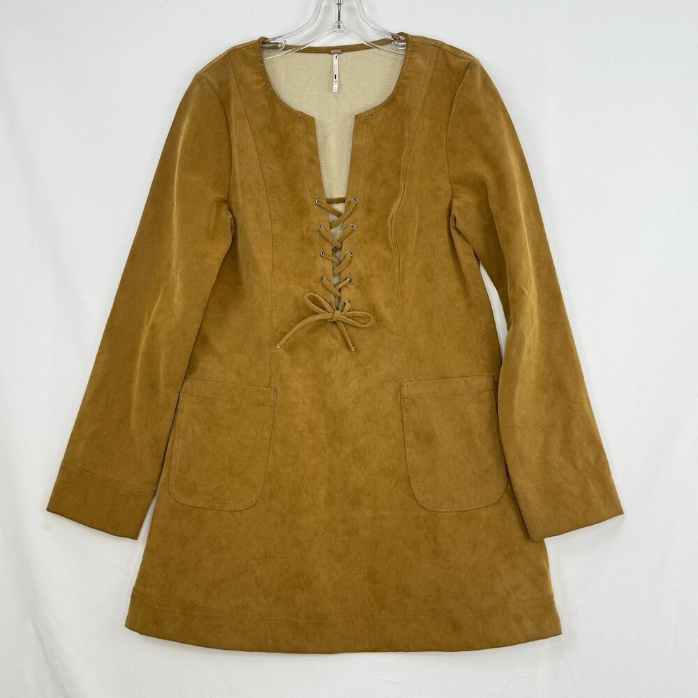 Free People Bradley Faux Suede Mini Dress in Tan- Size  Small Petite - NWOT - Picture 3 of 16